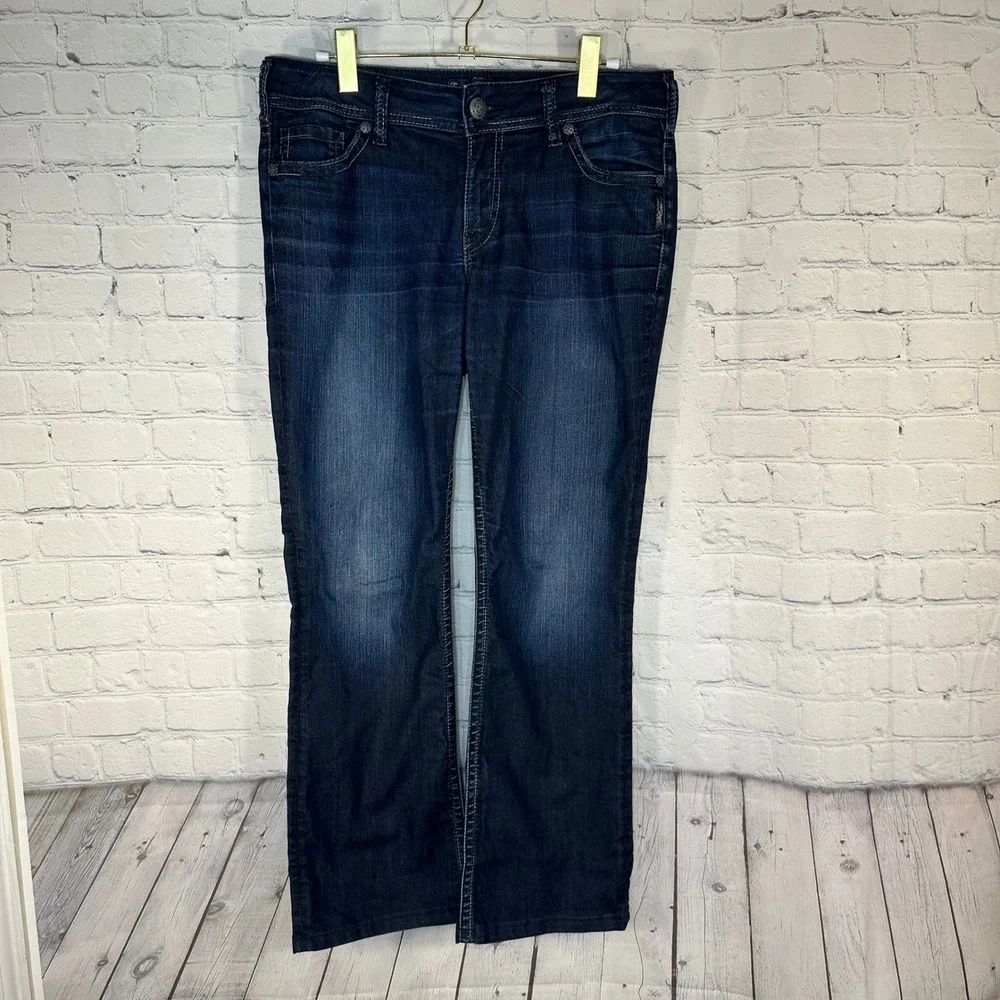 Silver Jeans Co Suki Mid Rise Bootcut Dark Wash Denim Jeans 33 x 31